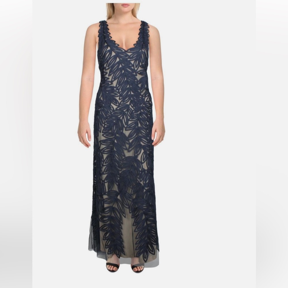 JS COLLECTIONS Lace soutache v-neck sleeveless maxi dress